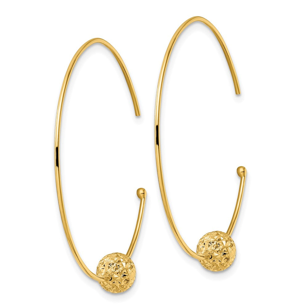 14K Gelbgold Draht Creolen Diamantiert Perle Ohrringe