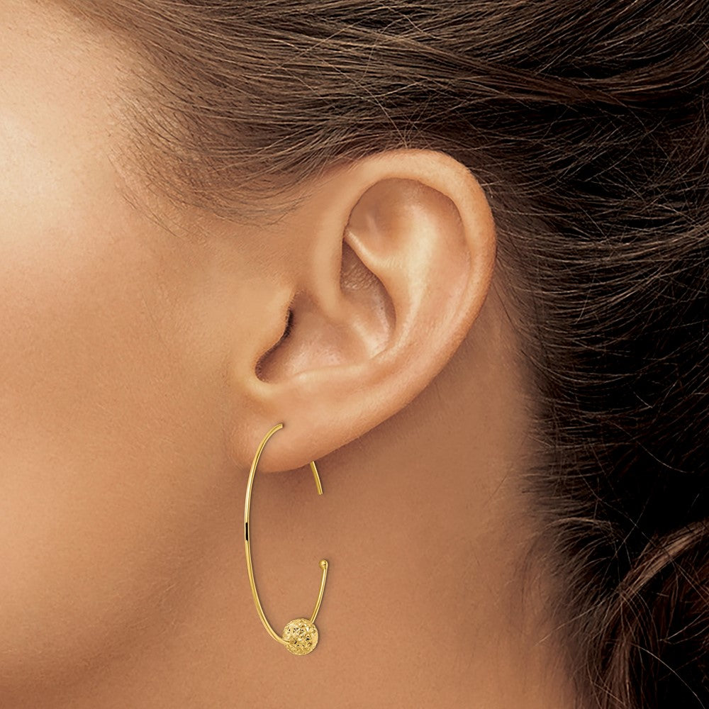 14K Gelbgold Draht Creolen Diamantiert Perle Ohrringe