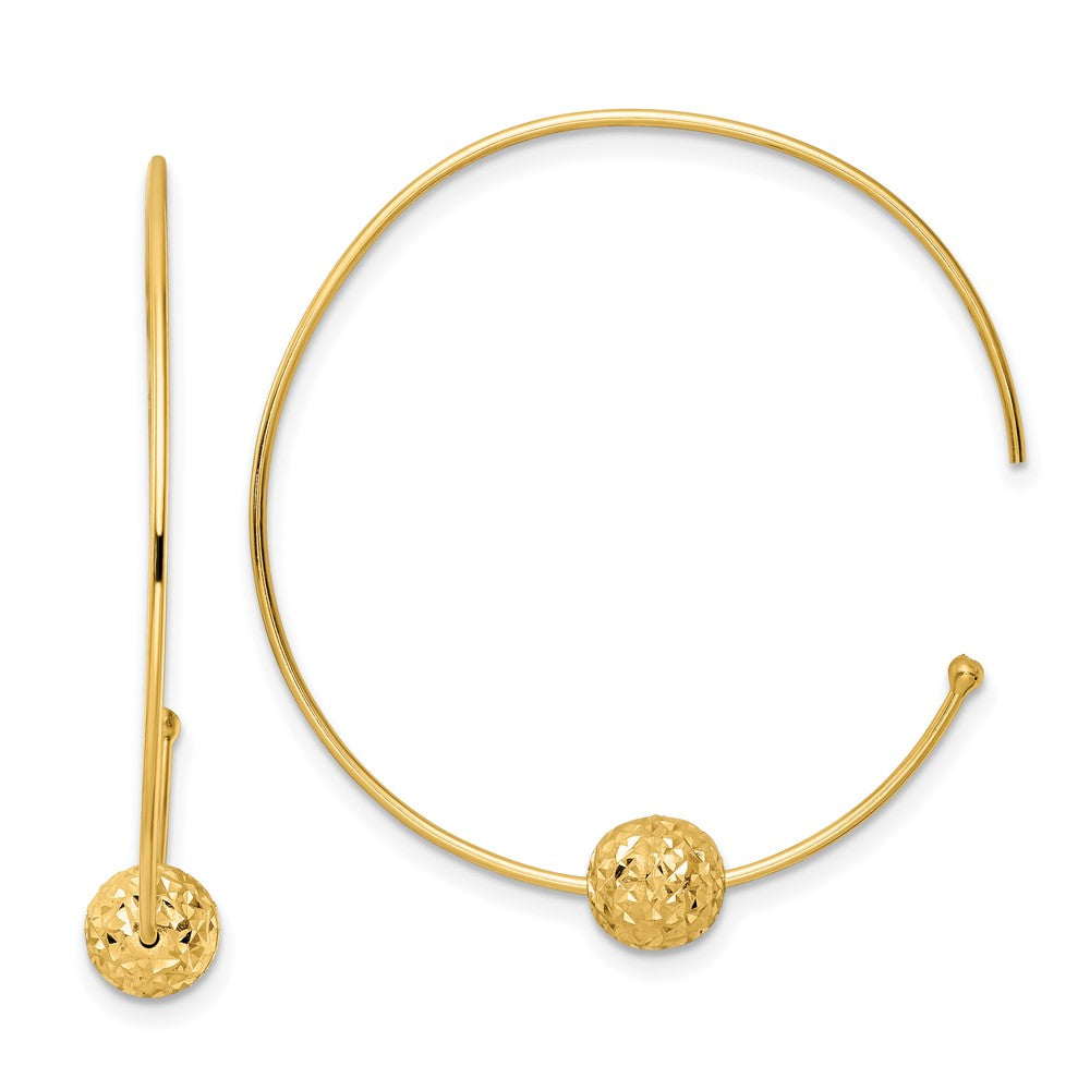 14K Gelbgold Draht Creolen Diamantiert Perle Ohrringe