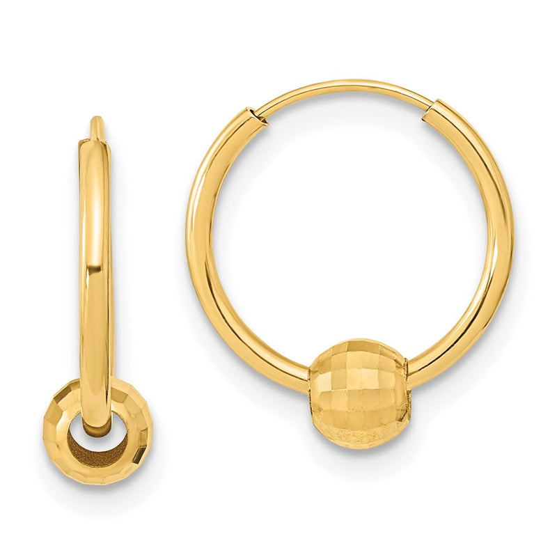 14K Gelbgold Poliert mit Diamantiert Kugel Creolen
