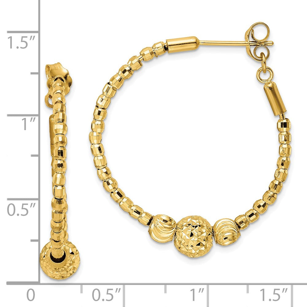 14K Gelbgold Diamantiert Creole Gekugelt Ohrringe