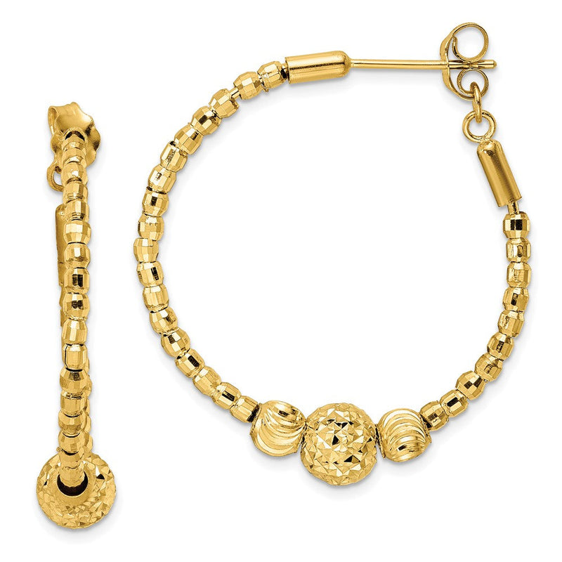 14K Gelbgold Diamantiert Creole Gekugelt Ohrringe