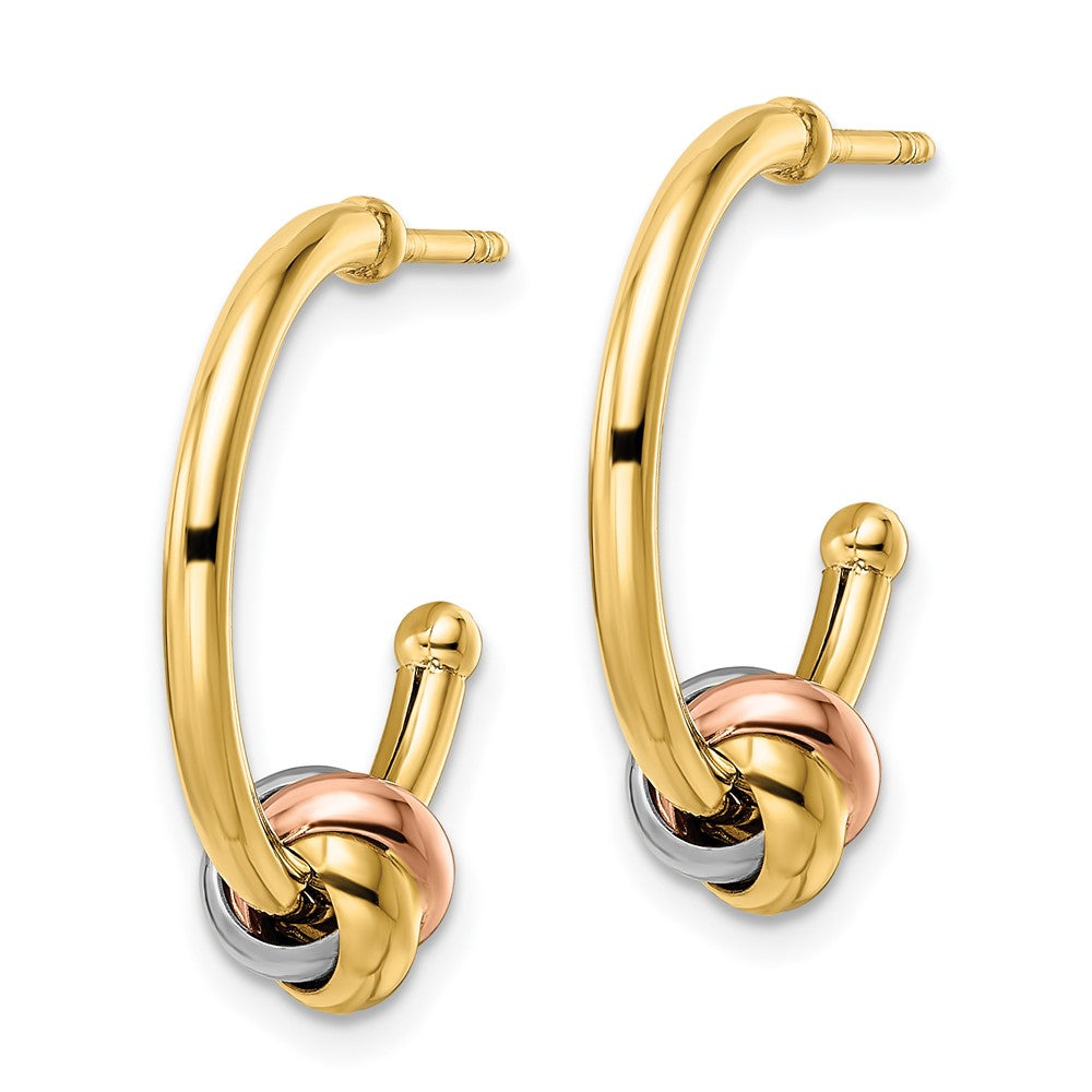 14K Bicolor Weiß und Roségold mit Gelb Rhodium Knoten J- Creolen