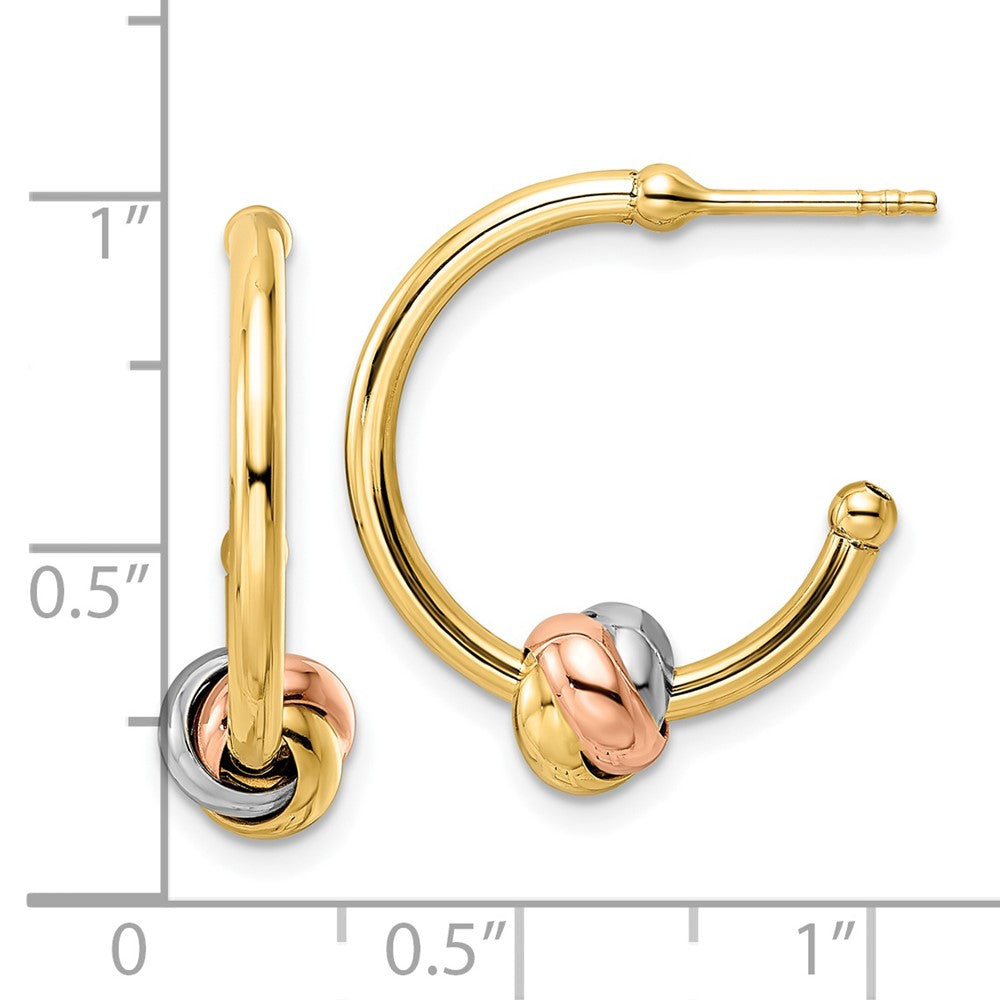 14K Bicolor Weiß und Roségold mit Gelb Rhodium Knoten J- Creolen