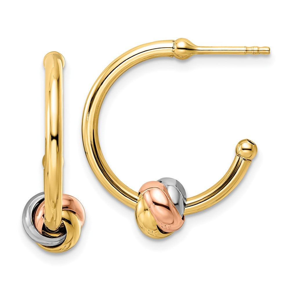 14K Bicolor Weiß und Roségold mit Gelb Rhodium Knoten J- Creolen