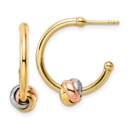 14K Bicolor Weiß und Roségold mit Gelb Rhodium Knoten J- Creolen
