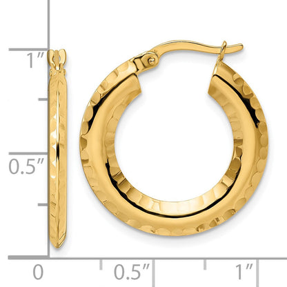 14K Gelbgold Poliert Diamantiert Messer-edge 2x23mm Rund Creolen