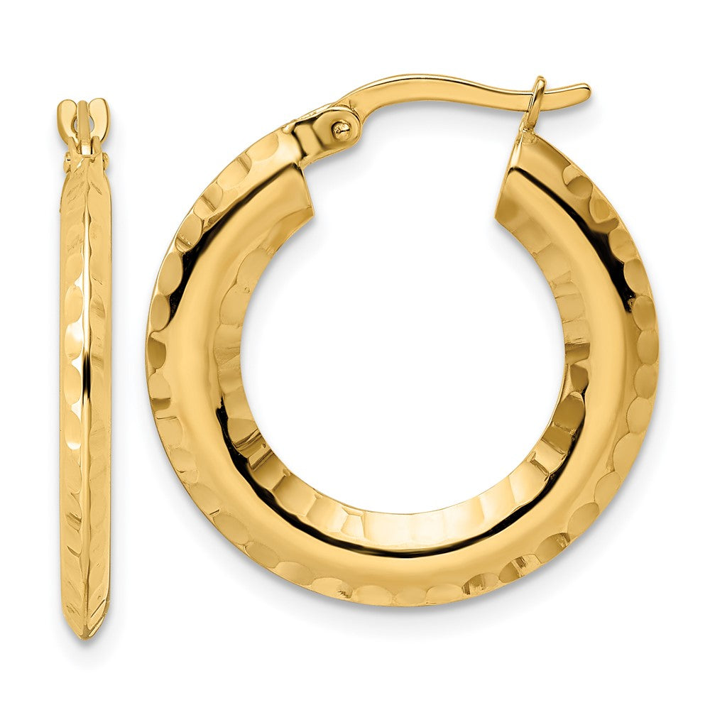 14K Gelbgold Poliert Diamantiert Messer-edge 2x23mm Rund Creolen