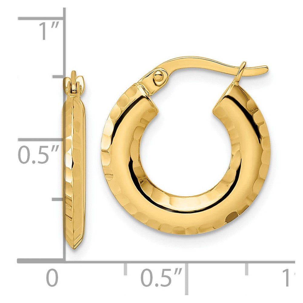 14K Gelbgold Poliert Diamantiert Messer-edge 2x18mm Rund Creolen