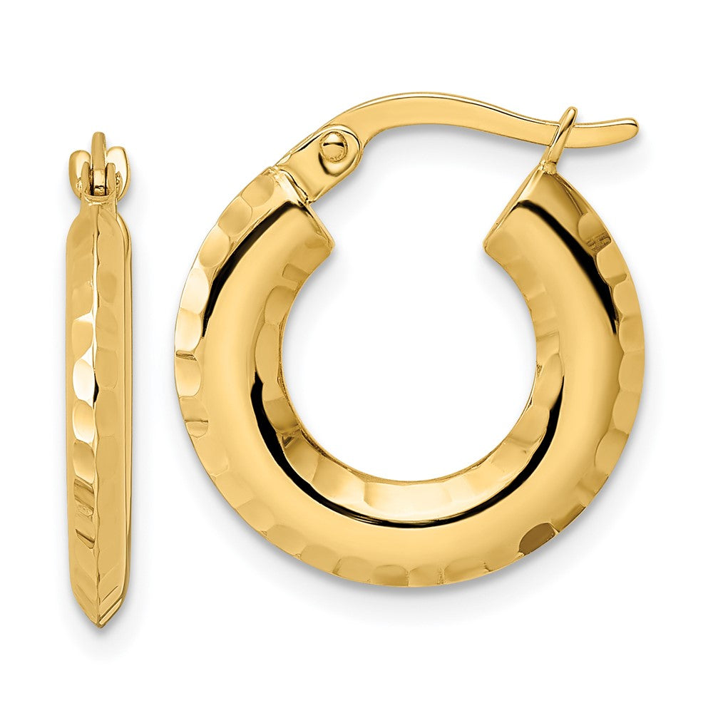 14K Gelbgold Poliert Diamantiert Messer-edge 2x18mm Rund Creolen