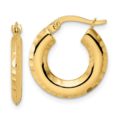 14K Gelbgold Poliert Diamantiert Messer-edge 2x18mm Rund Creolen
