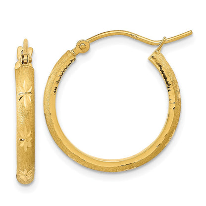 14K Gelbgold Poliert und Satiniert Diamantiert Creolen