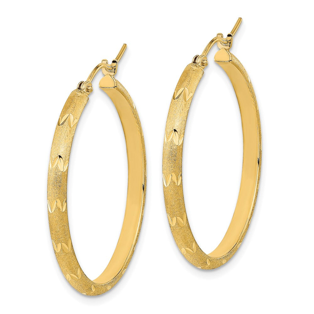 14K Gelbgold Poliert und Satiniert Diamantiert Creolen