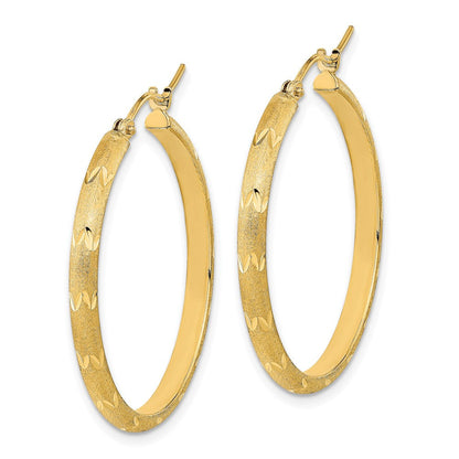 14K Gelbgold Poliert und Satiniert Diamantiert Creolen