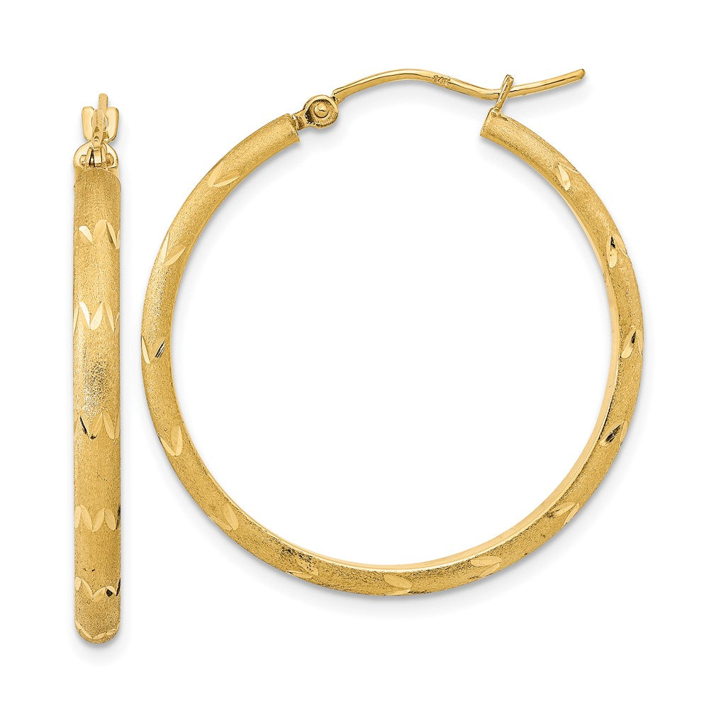 14K Gelbgold Poliert und Satiniert Diamantiert Creolen