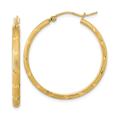 14K Gelbgold Poliert und Satiniert Diamantiert Creolen
