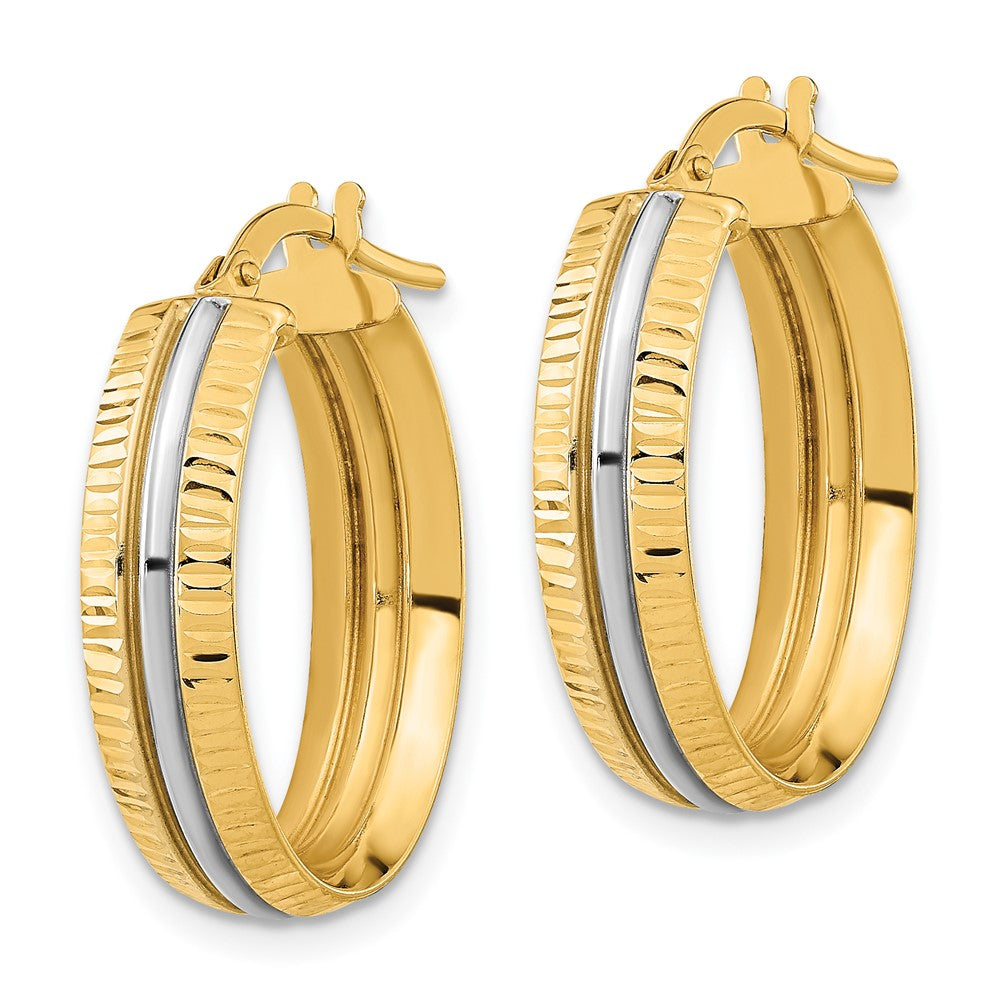 14K Gelb & Rhodium mit Weiß Mittig Poliert Oval Creolen