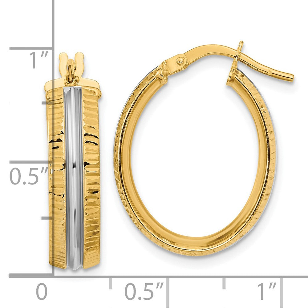 14K Gelb & Rhodium mit Weiß Mittig Poliert Oval Creolen