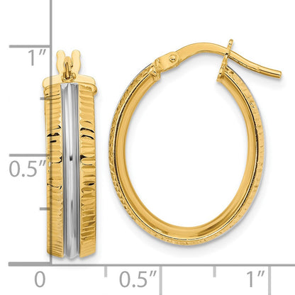 14K Gelb & Rhodium mit Weiß Mittig Poliert Oval Creolen