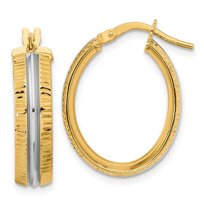 14K Gelb & Rhodium mit Weiß Mittig Poliert Oval Creolen