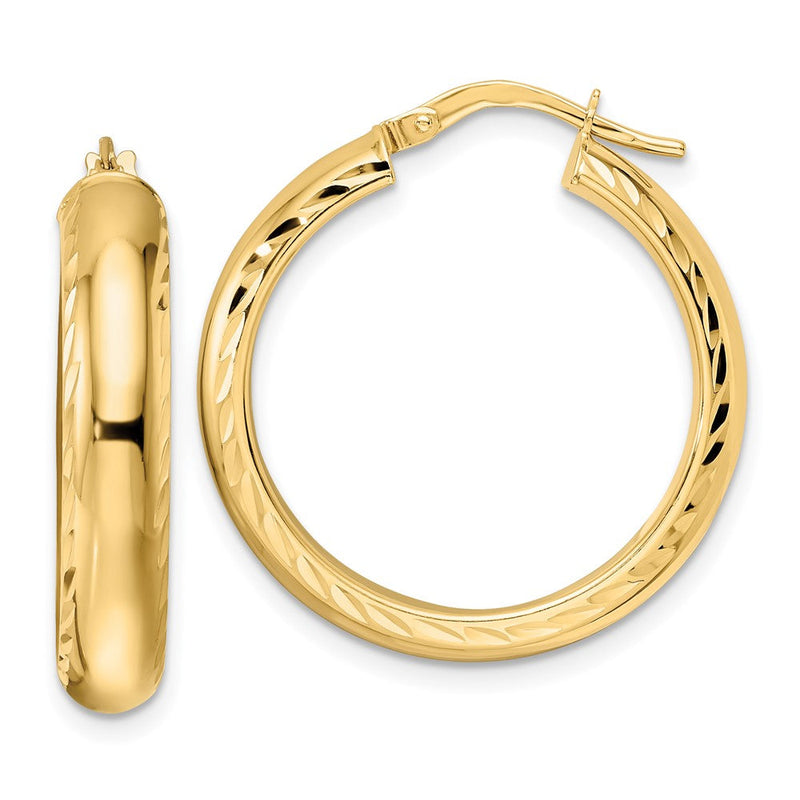 14K Gelbgold Poliert & Diamantiert Creolen