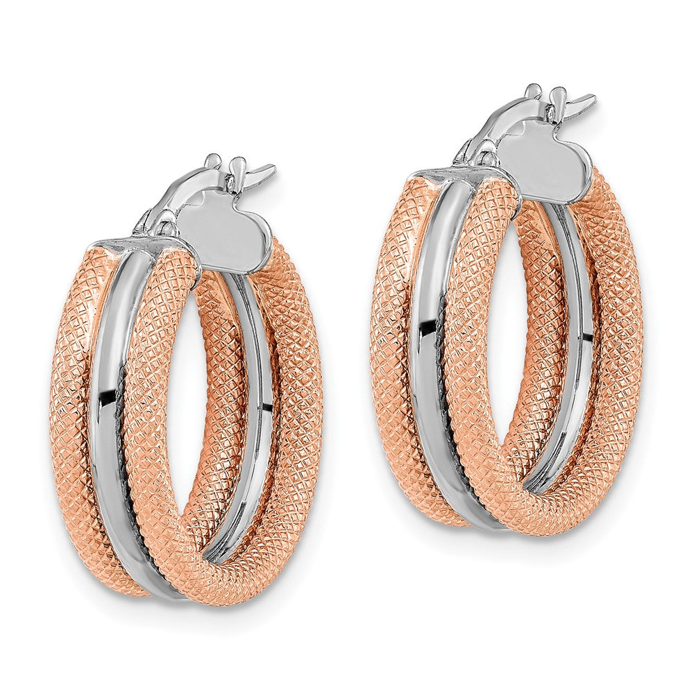14K Weißgold mit Rose Rhodium Poliert und Strukturiert Creolen