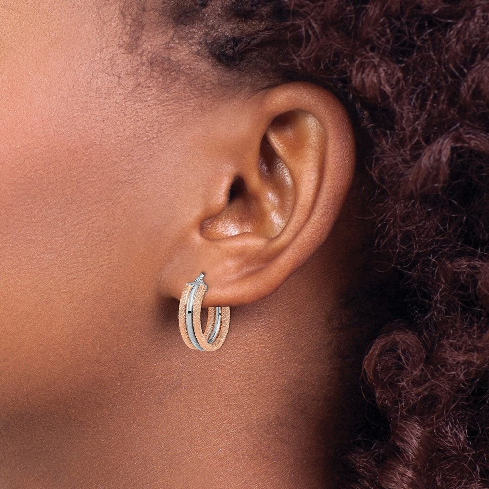 14K Weißgold mit Rose Rhodium Poliert und Strukturiert Creolen