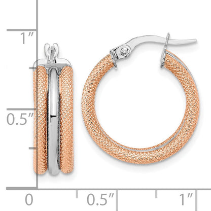 14K Weißgold mit Rose Rhodium Poliert und Strukturiert Creolen