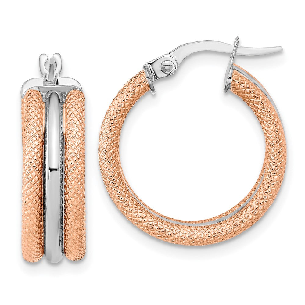 14K Weißgold mit Rose Rhodium Poliert und Strukturiert Creolen