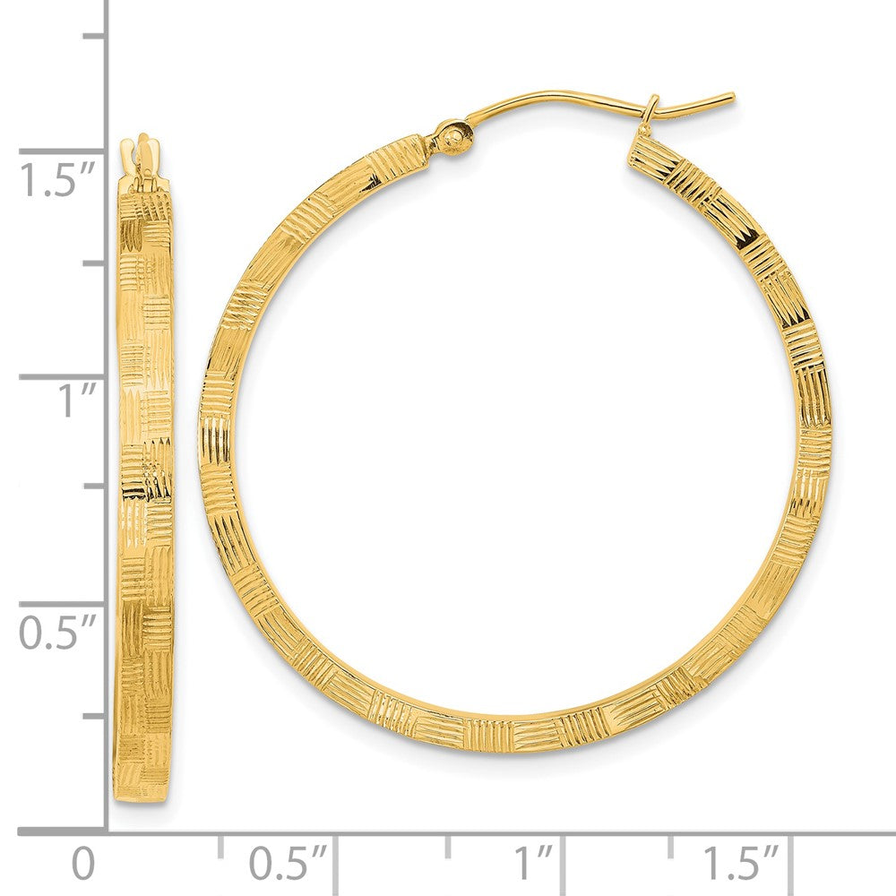 14K Gelbgold Poliert Strukturiert Diamantiert Quadratisch Röhre Creolen