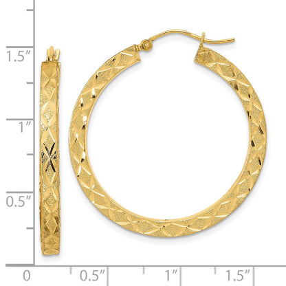 14K Gelbgold Satiniert Diamantiert Creolen