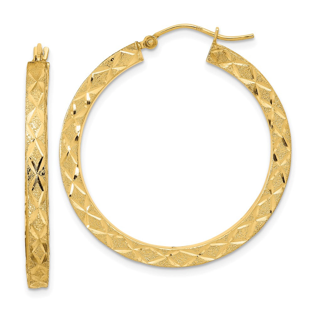 14K Gelbgold Satiniert Diamantiert Creolen