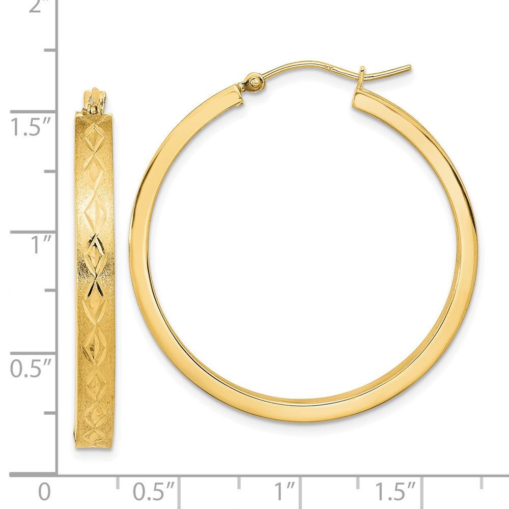 14K Gelbgold Poliert und Satiniert in Außen Diamantiert Creolen