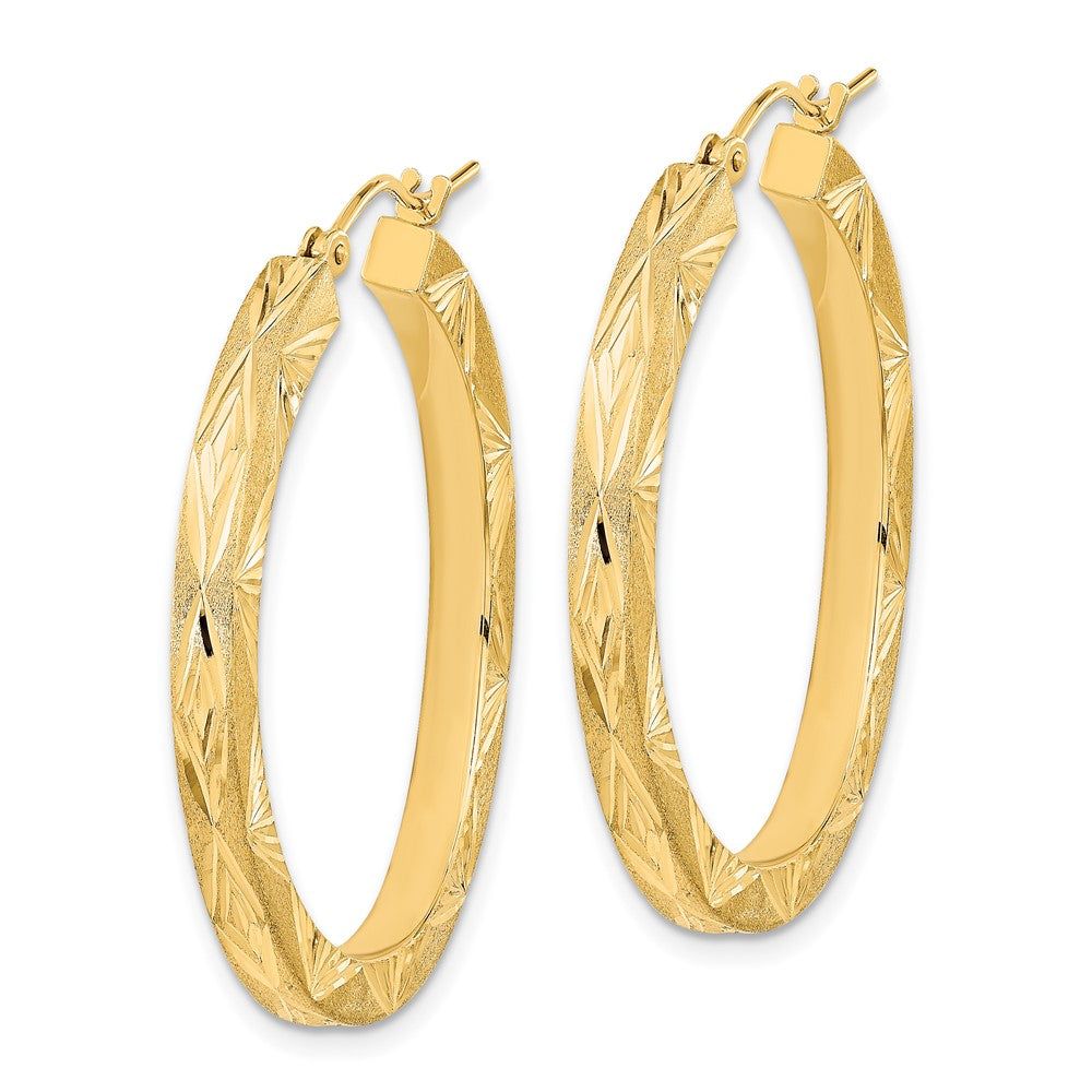 14K Gelbgold Poliert und Satiniert Diamantiert Creolen