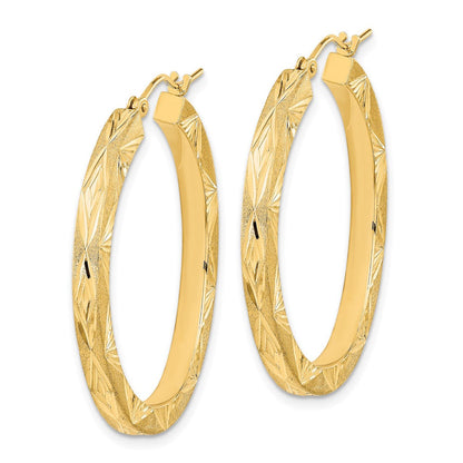 14K Gelbgold Poliert und Satiniert Diamantiert Creolen