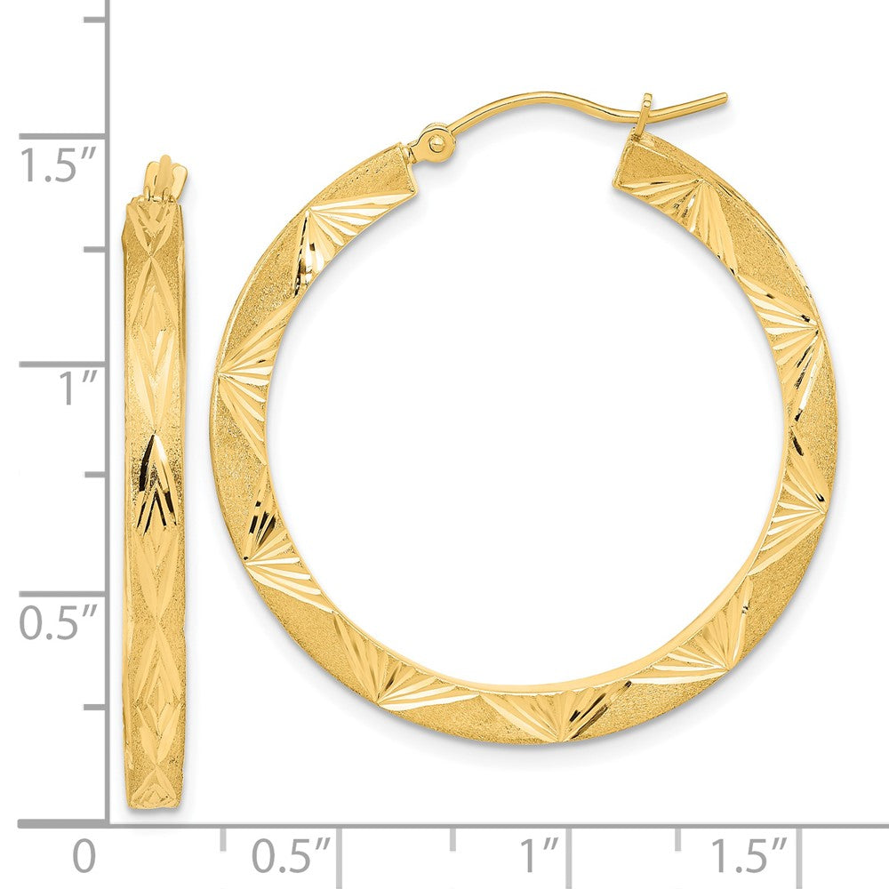 14K Gelbgold Poliert und Satiniert Diamantiert Creolen