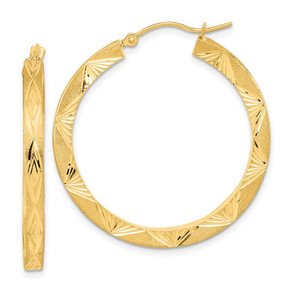14K Gelbgold Poliert und Satiniert Diamantiert Creolen
