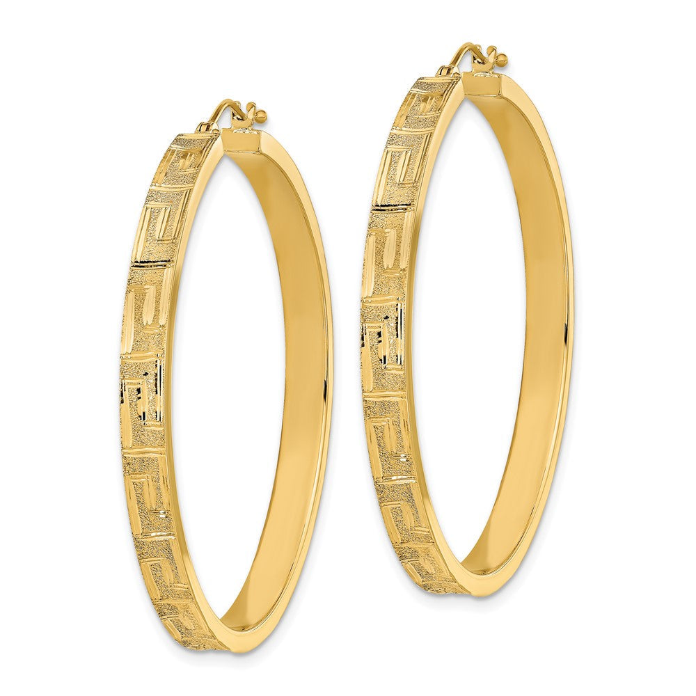 14K Gelbgold Poliert und Satiniert Greek Muster Creolen