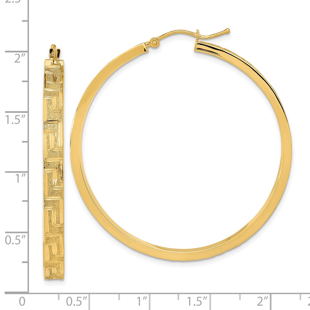 14K Gelbgold Poliert und Satiniert Greek Muster Creolen