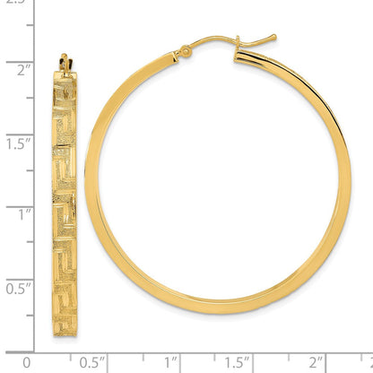 14K Gelbgold Poliert und Satiniert Greek Muster Creolen