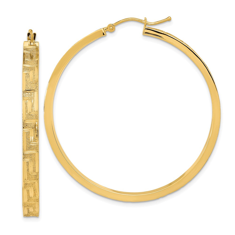 14K Gelbgold Poliert und Satiniert Greek Muster Creolen