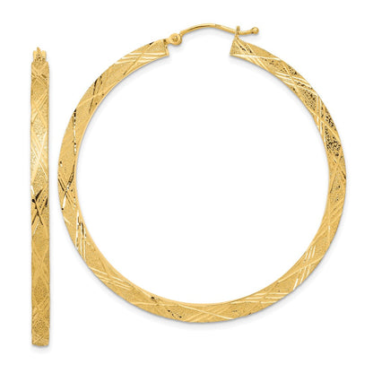 14K Gelbgold Poliert und Strukturiert Creolen