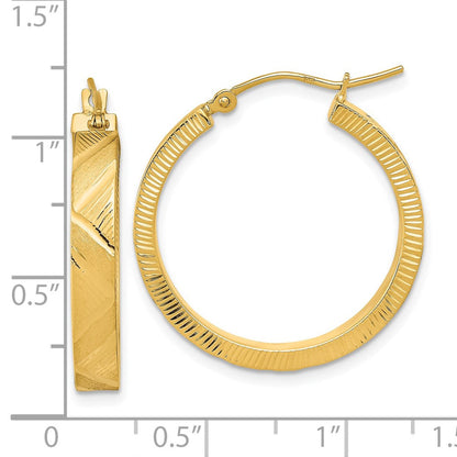14K Gelbgold Poliert und Gebürstet Strukturiert Creolen