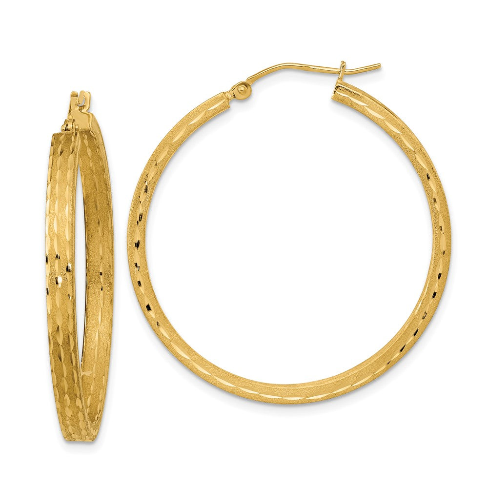 14K Gelbgold Satiniert und Diamantiert Creolen