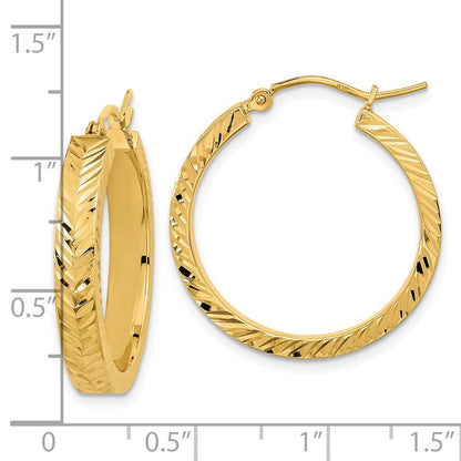 14K Gelbgold Poliert Diamantiert Creolen