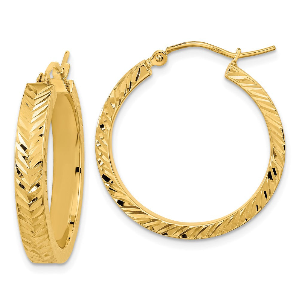 14K Gelbgold Poliert Diamantiert Creolen