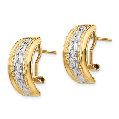 14K Gelb & Rhodium Poliert Omega Rückseite Ohrstecker