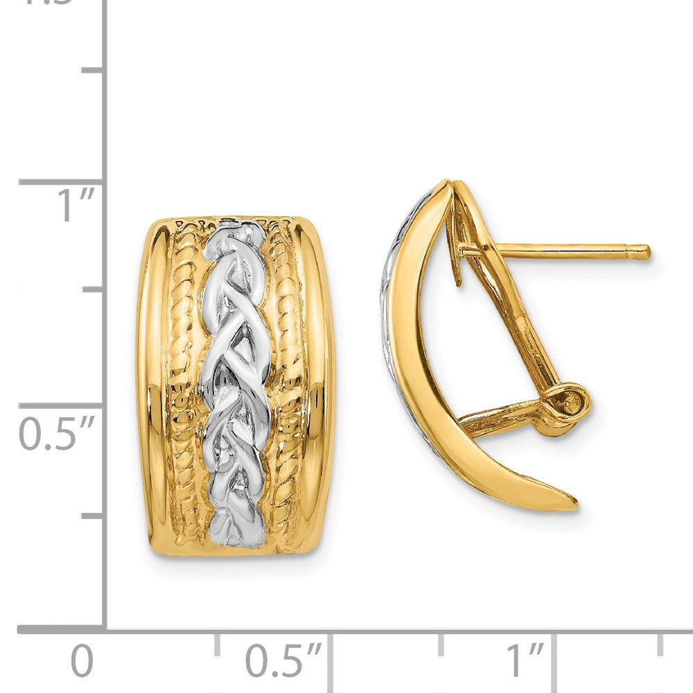 14K Gelb & Rhodium Poliert Omega Rückseite Ohrstecker