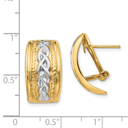 14K Gelb & Rhodium Poliert Omega Rückseite Ohrstecker