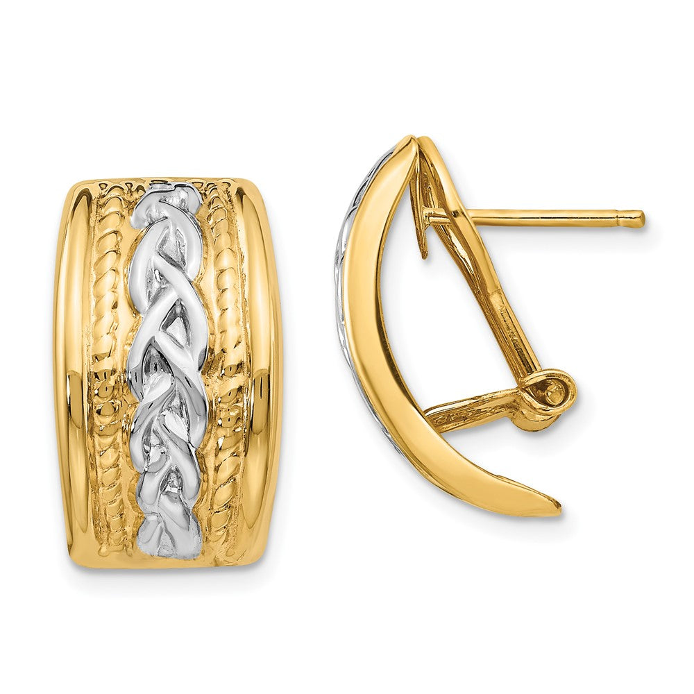 14K Gelb & Rhodium Poliert Omega Rückseite Ohrstecker